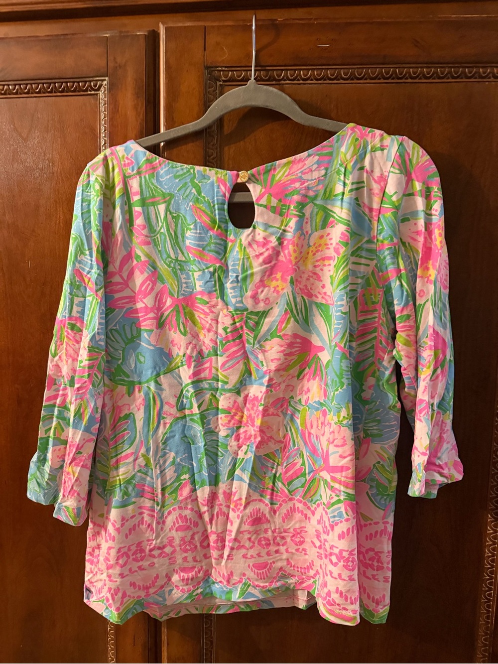 Lilly Pulitzer Pink & Green Floral Boatneck Tunic - Picture 2 of 3
